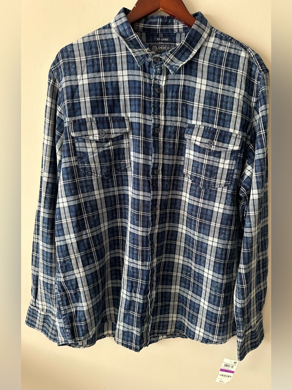 NWT American Rag CIE XXL cotton plaid button down shirt long sleeve